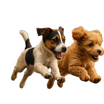 Zwei Hunde von Darling Dogs springen ins Bild